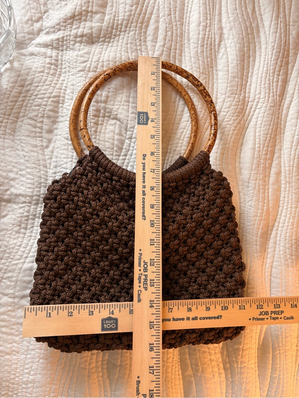 Handcrafted Brown Crochet Tote with Bamboo Ring Handles - Picture 3 of 3